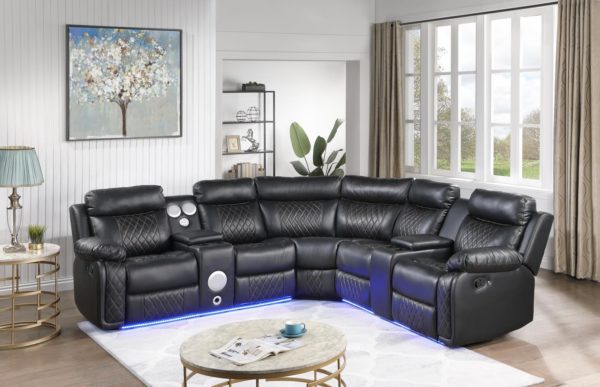 Black 3Pc Sectional With Bluetooth Speakers