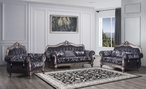 TRADITIONAL CLASSIC STYLE IN A TWO-TONE GREY FABRIC APPLICATION