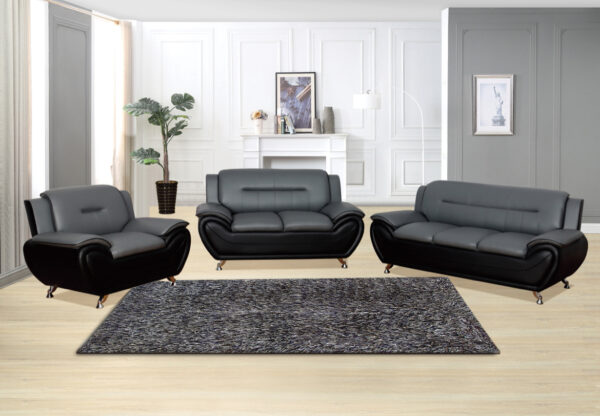 EURO STYLE LIVING ROOM IN A TWO-TONE COLORED PU FABRIC, BLACK ON THE OUTSIDE AND GREY ON THE INSIDE